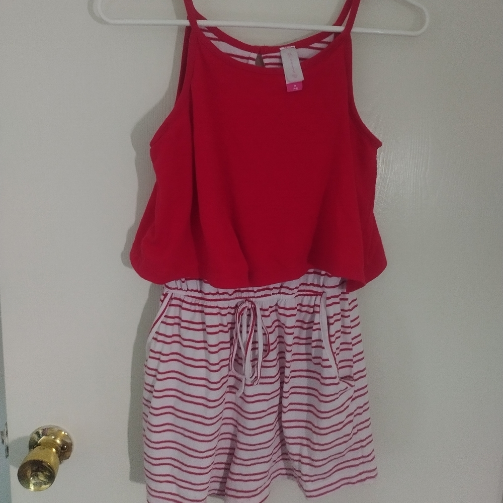 No boundaries Red and White striped romper